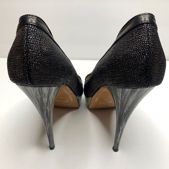 ANGELEIGH ANASTASIO Black Leather Peep Toe Platform Stiletto Sz 8 - Picture 7 of 9